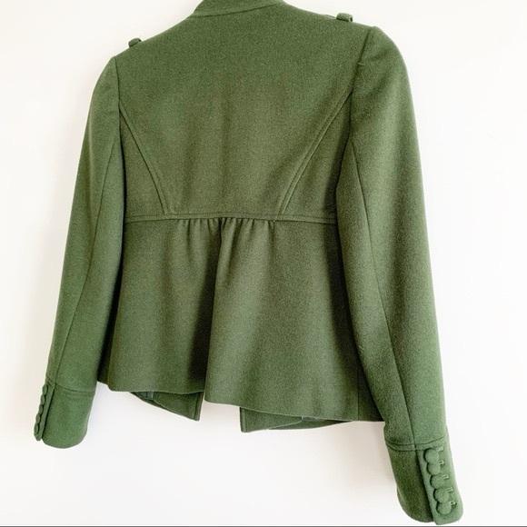 Ann Taylor Olive Green Wool Blazer with Fabric Covered Buttons & Epaulettes - Picture 3 of 11